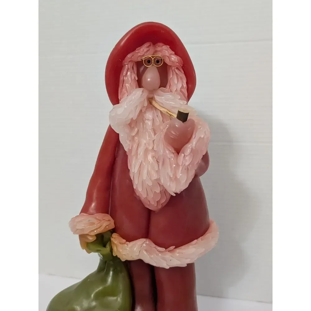 Vintage Northern Lights Fantasy Figure Santa Candle with Pipe & Gift Bag